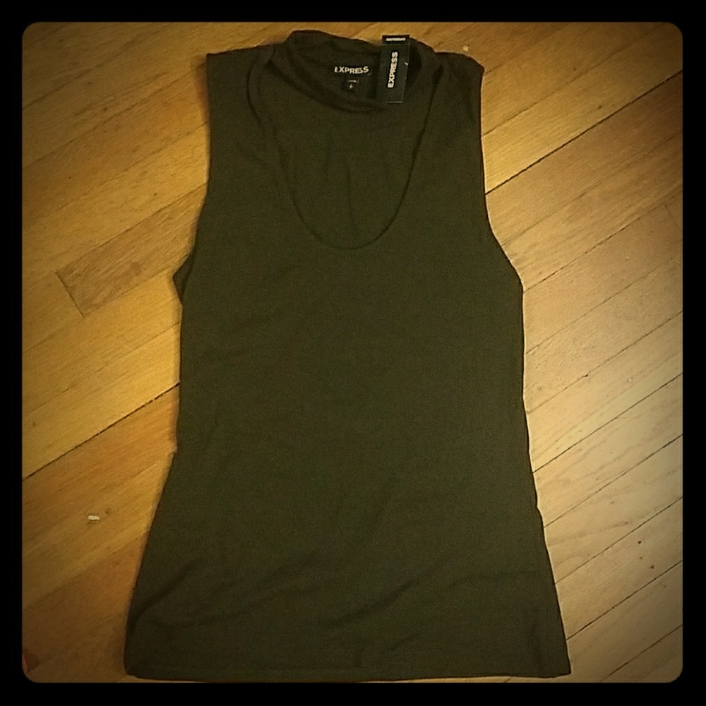 Express olive soft choker v neck sleevless top